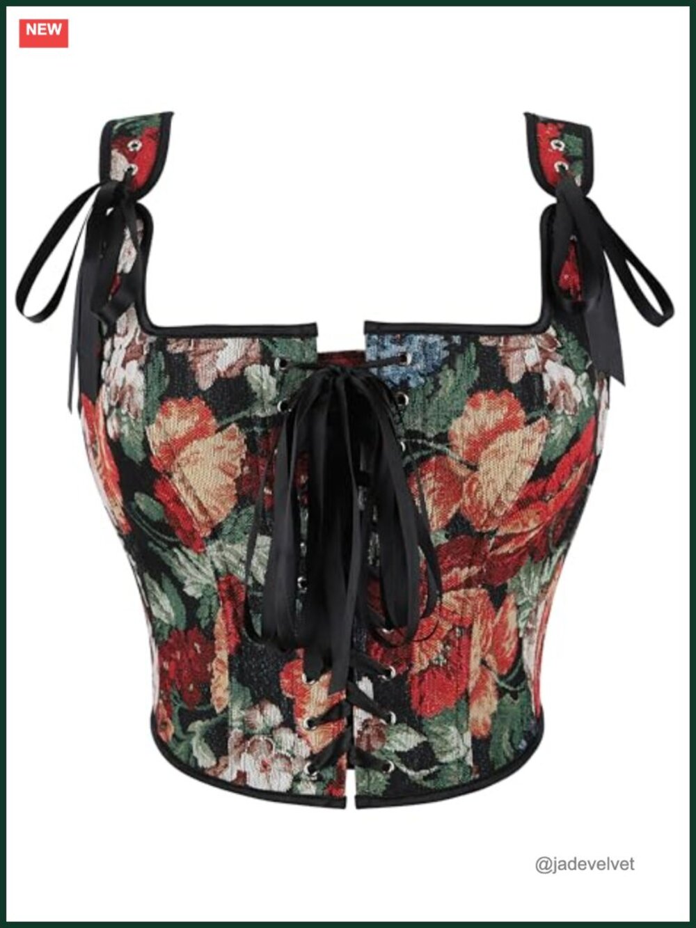 Renaissance Floral Corset Top Overbust Bustier with Lace-Up